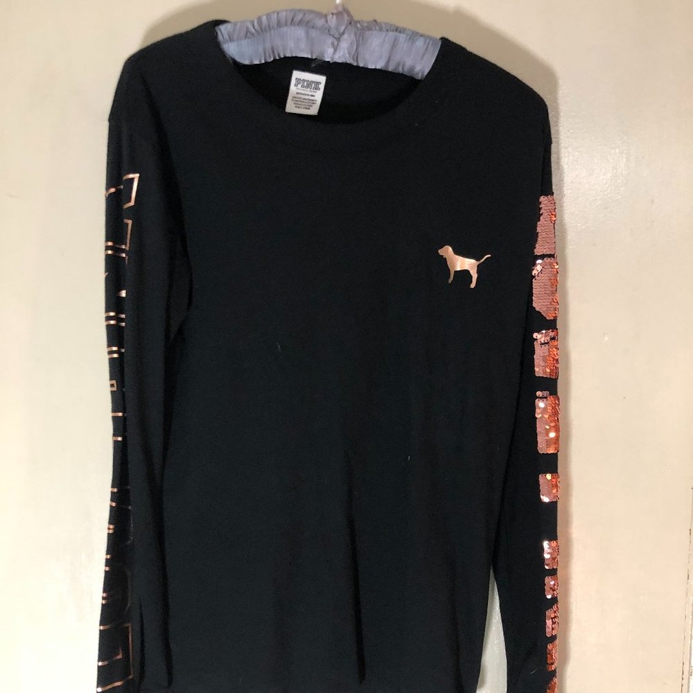 Black Long sleeve Sequenced Shirt. Pink Brand